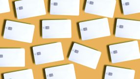 Credit cards on an orange background